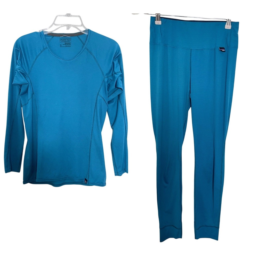 Patagonia‎ Capilene Baselayer Set Womens XSmall Teal Blue  Top Pants Performance